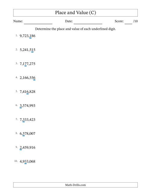 The Determining Place and Value from Ones to Millions (C) Math Worksheet