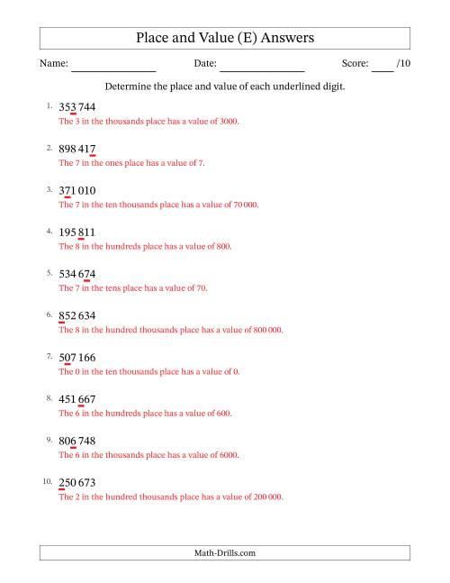 The SI Format Determining Place and Value from Ones to Hundred Thousands (E) Math Worksheet Page 2