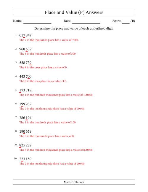 The SI Format Determining Place and Value from Ones to Hundred Thousands (F) Math Worksheet Page 2