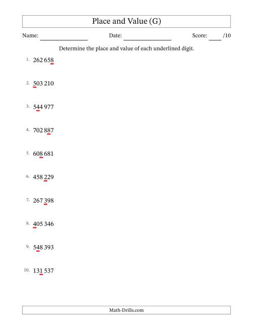 The SI Format Determining Place and Value from Ones to Hundred Thousands (G) Math Worksheet