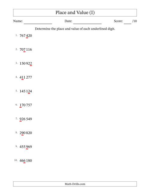 The SI Format Determining Place and Value from Ones to Hundred Thousands (I) Math Worksheet