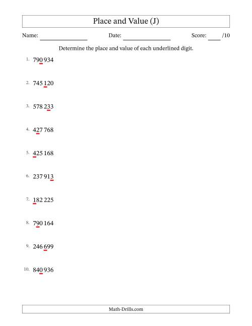The SI Format Determining Place and Value from Ones to Hundred Thousands (J) Math Worksheet
