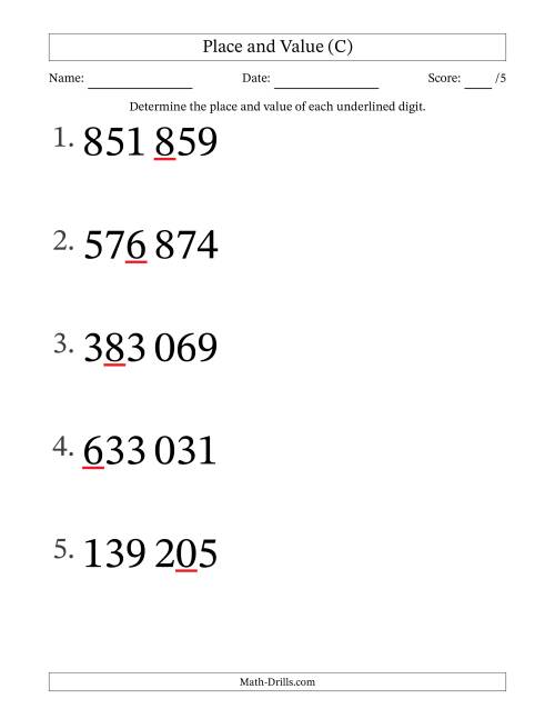 The SI Format Determining Place and Value from Ones to Hundred Thousands (Large Print) (C) Math Worksheet