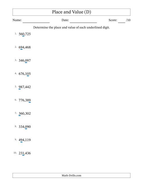 Whole Number Place Value to Hundred Thousands (Comma ...