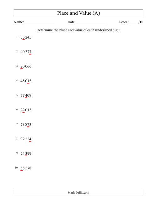 The SI Format Determining Place and Value from Ones to Ten Thousands (A) Math Worksheet