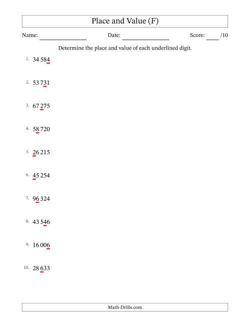 The SI Format Determining Place and Value from Ones to Ten Thousands (F) Math Worksheet