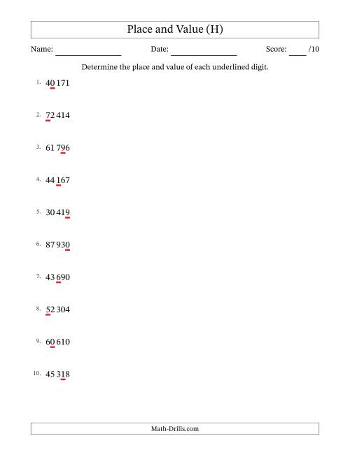 The SI Format Determining Place and Value from Ones to Ten Thousands (H) Math Worksheet