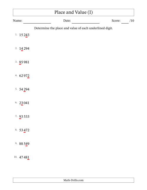 The SI Format Determining Place and Value from Ones to Ten Thousands (I) Math Worksheet