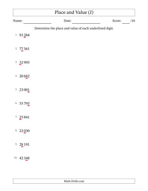 The SI Format Determining Place and Value from Ones to Ten Thousands (J) Math Worksheet