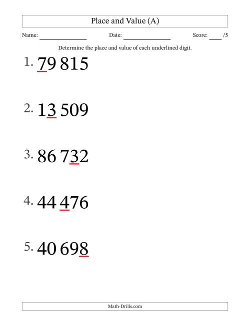 The SI Format Determining Place and Value from Ones to Ten Thousands (Large Print) (A) Math Worksheet