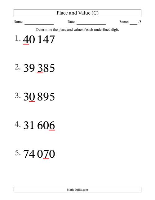 The SI Format Determining Place and Value from Ones to Ten Thousands (Large Print) (C) Math Worksheet