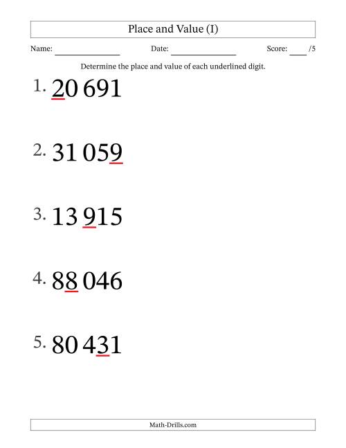 The SI Format Determining Place and Value from Ones to Ten Thousands (Large Print) (I) Math Worksheet
