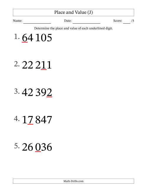 The SI Format Determining Place and Value from Ones to Ten Thousands (Large Print) (J) Math Worksheet
