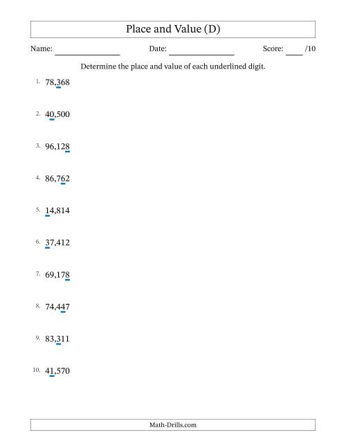 The Determining Place and Value from Ones to Ten Thousands (D) Math Worksheet