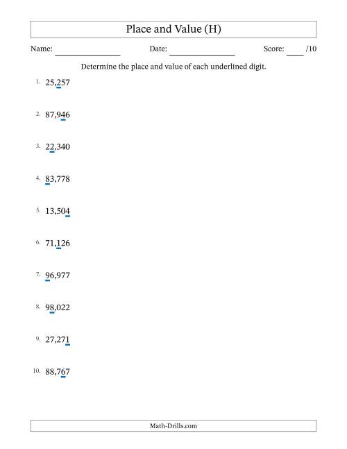 The Determining Place and Value from Ones to Ten Thousands (H) Math Worksheet