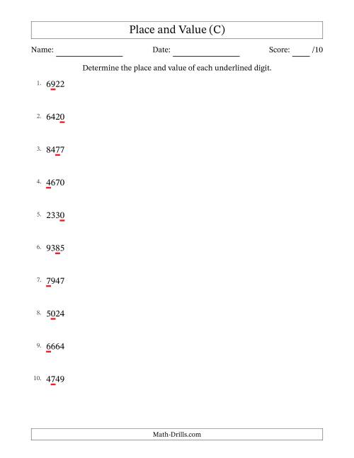 The SI Format Determining Place and Value from Ones to Thousands (C) Math Worksheet