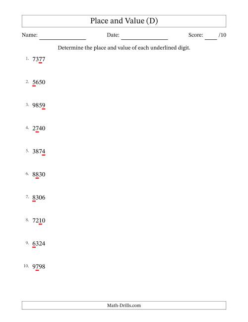 The SI Format Determining Place and Value from Ones to Thousands (D) Math Worksheet