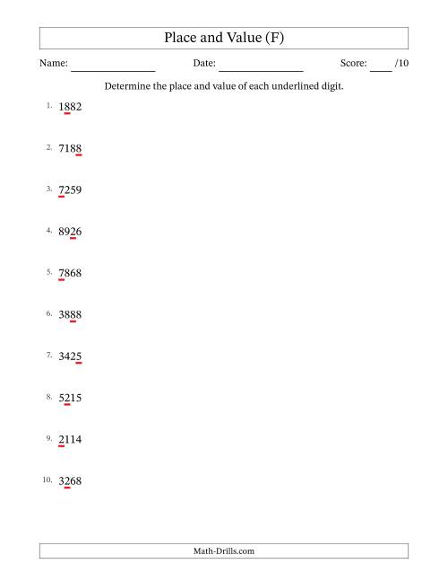 The SI Format Determining Place and Value from Ones to Thousands (F) Math Worksheet