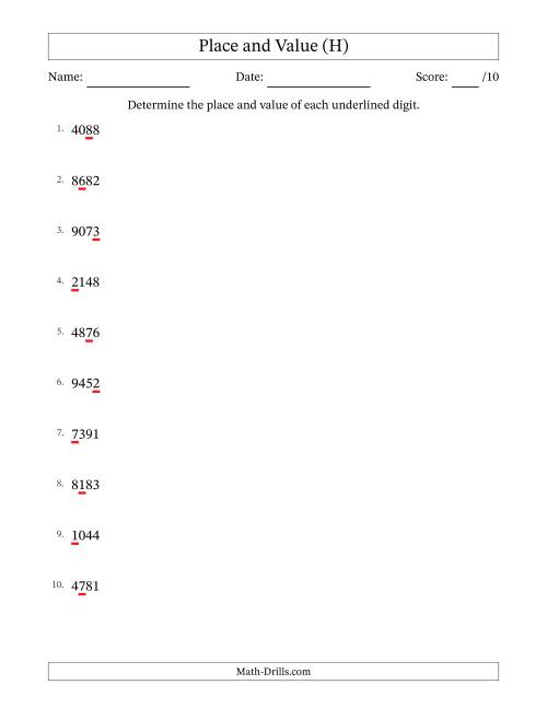 The SI Format Determining Place and Value from Ones to Thousands (H) Math Worksheet