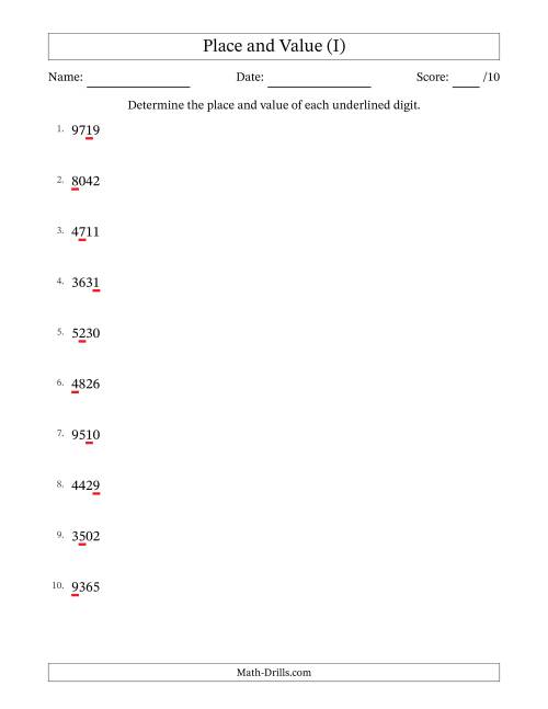 The SI Format Determining Place and Value from Ones to Thousands (I) Math Worksheet