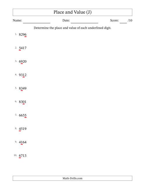 The SI Format Determining Place and Value from Ones to Thousands (J) Math Worksheet