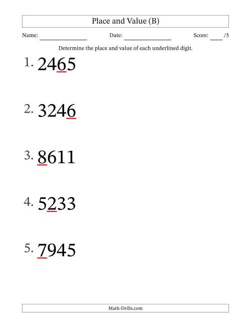 The SI Format Determining Place and Value from Ones to Thousands (Large Print) (B) Math Worksheet