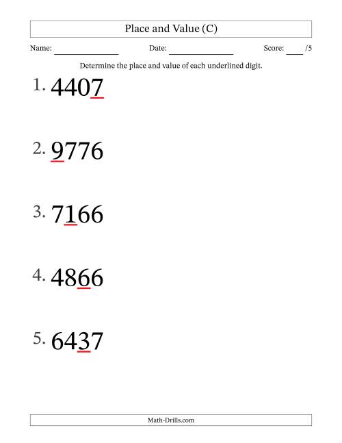 The SI Format Determining Place and Value from Ones to Thousands (Large Print) (C) Math Worksheet