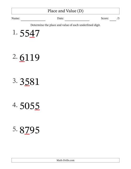 The SI Format Determining Place and Value from Ones to Thousands (Large Print) (D) Math Worksheet
