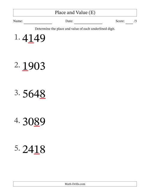 The SI Format Determining Place and Value from Ones to Thousands (Large Print) (E) Math Worksheet