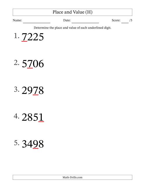 The SI Format Determining Place and Value from Ones to Thousands (Large Print) (H) Math Worksheet