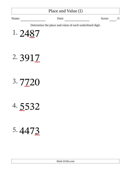 The SI Format Determining Place and Value from Ones to Thousands (Large Print) (I) Math Worksheet