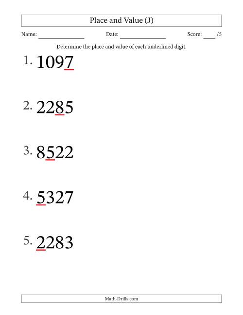 The SI Format Determining Place and Value from Ones to Thousands (Large Print) (J) Math Worksheet