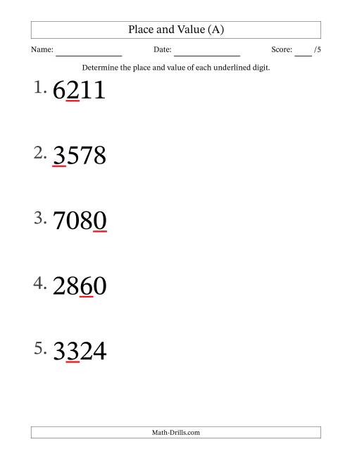 The SI Format Determining Place and Value from Ones to Thousands (Large Print) (All) Math Worksheet