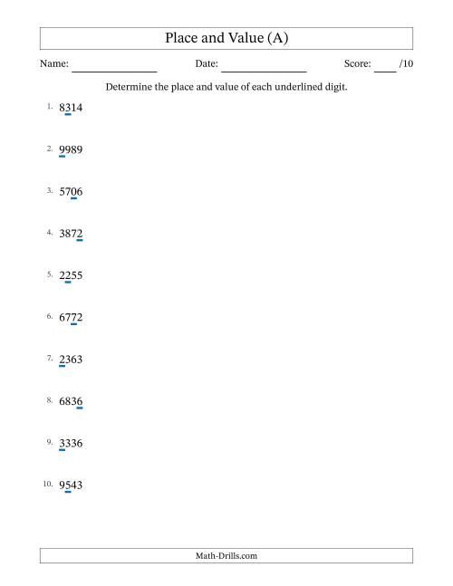 The Determining Place and Value from Ones to Thousands (A) Math Worksheet