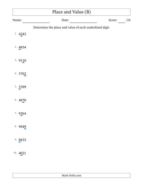 The Determining Place and Value from Ones to Thousands (B) Math Worksheet