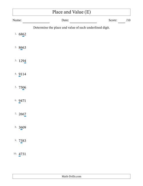 The Determining Place and Value from Ones to Thousands (E) Math Worksheet