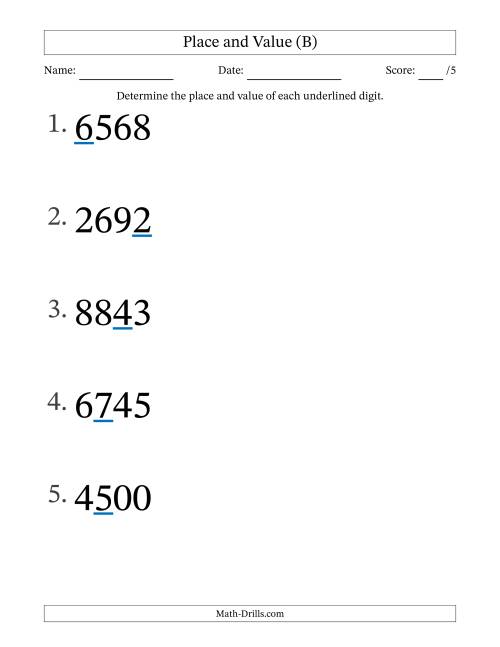 The Determining Place and Value from Ones to Thousands (Large Print) (B) Math Worksheet