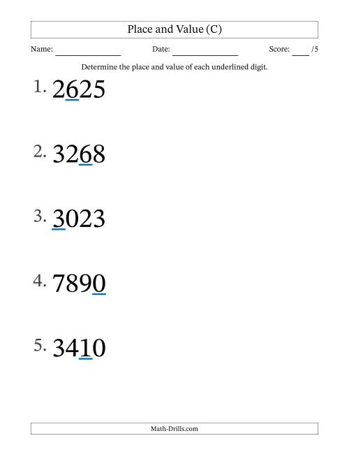 The Determining Place and Value from Ones to Thousands (Large Print) (C) Math Worksheet