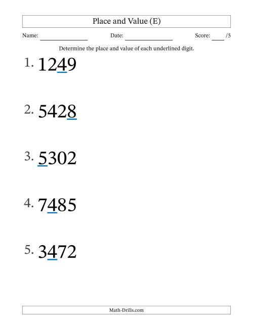 The Determining Place and Value from Ones to Thousands (Large Print) (E) Math Worksheet
