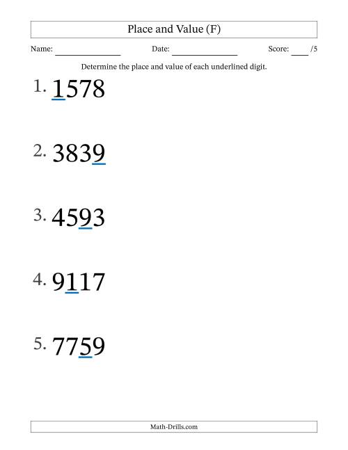 The Determining Place and Value from Ones to Thousands (Large Print) (F) Math Worksheet