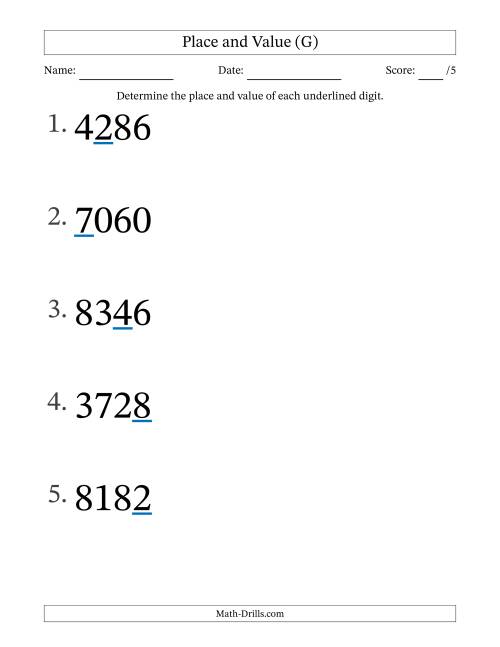 The Determining Place and Value from Ones to Thousands (Large Print) (G) Math Worksheet