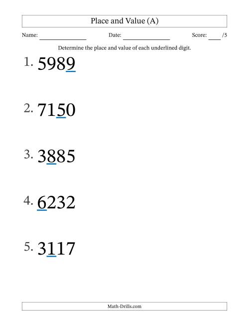 The Determining Place and Value from Ones to Thousands (Large Print) (All) Math Worksheet