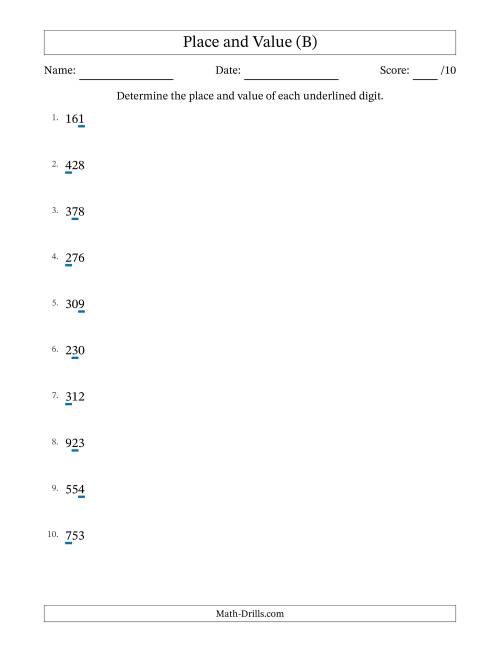 The Determining Place and Value from Ones to Hundreds (B) Math Worksheet