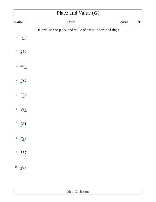 The Determining Place and Value from Ones to Hundreds (G) Math Worksheet