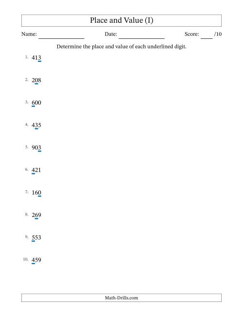The Determining Place and Value from Ones to Hundreds (I) Math Worksheet