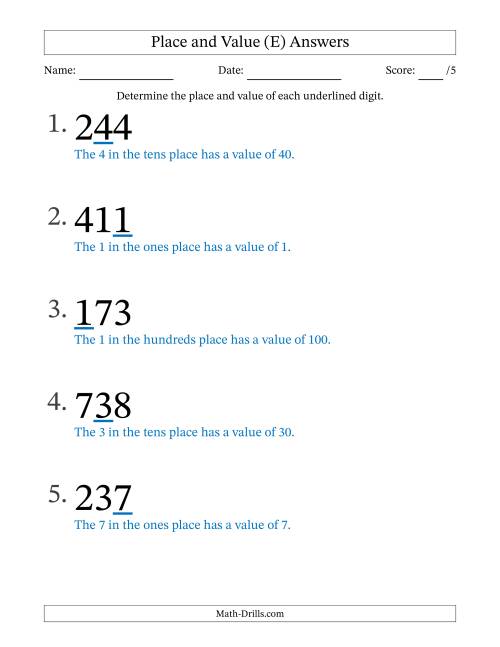 The Determining Place and Value from Ones to Hundreds (Large Print) (E) Math Worksheet Page 2