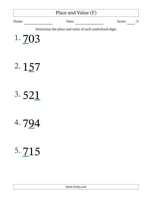 The Determining Place and Value from Ones to Hundreds (Large Print) (F) Math Worksheet