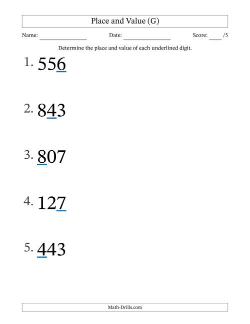 The Determining Place and Value from Ones to Hundreds (Large Print) (G) Math Worksheet