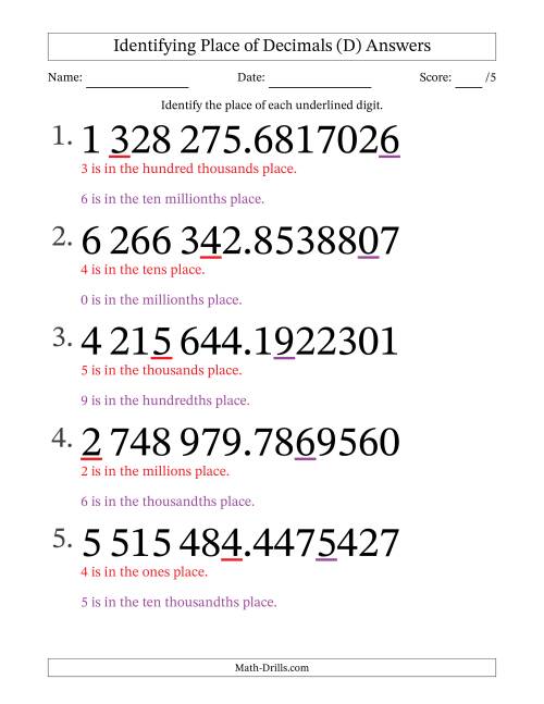 The SI Format Identifying Place of Decimal Numbers from Ten Millionths to Millions (Large Print) (D) Math Worksheet Page 2