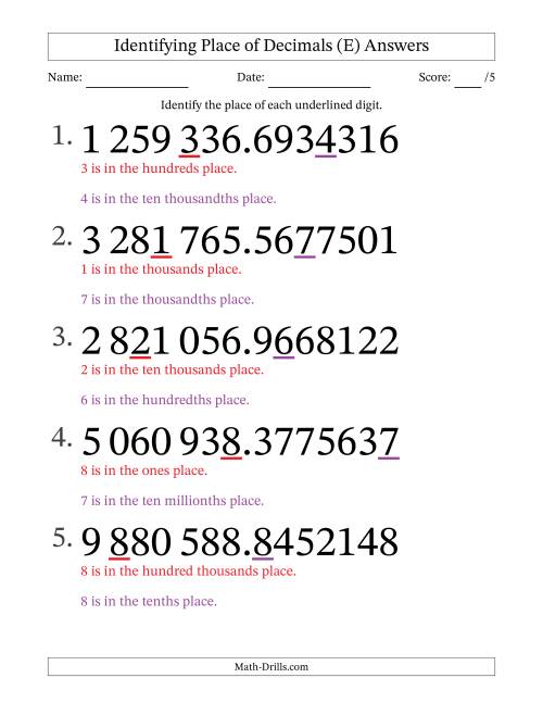 The SI Format Identifying Place of Decimal Numbers from Ten Millionths to Millions (Large Print) (E) Math Worksheet Page 2